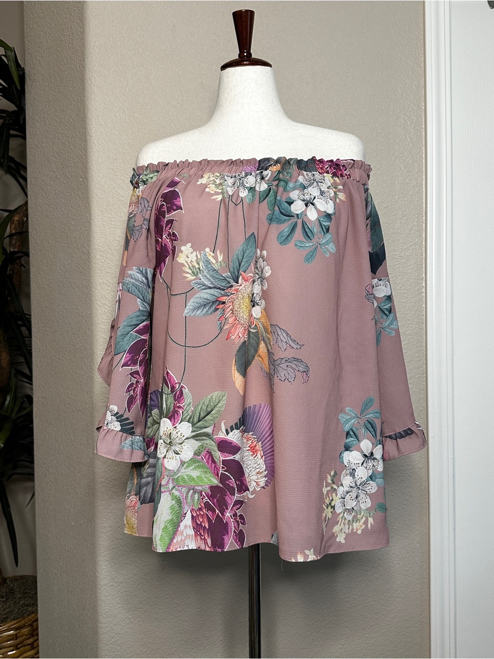 City Chic Mauve Floral Off-Shoulder Top